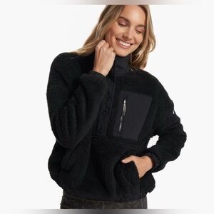 Vuori Sweatshirt Womens Small Black Cozy Sherpa Popover 1/2 Snap Fleece